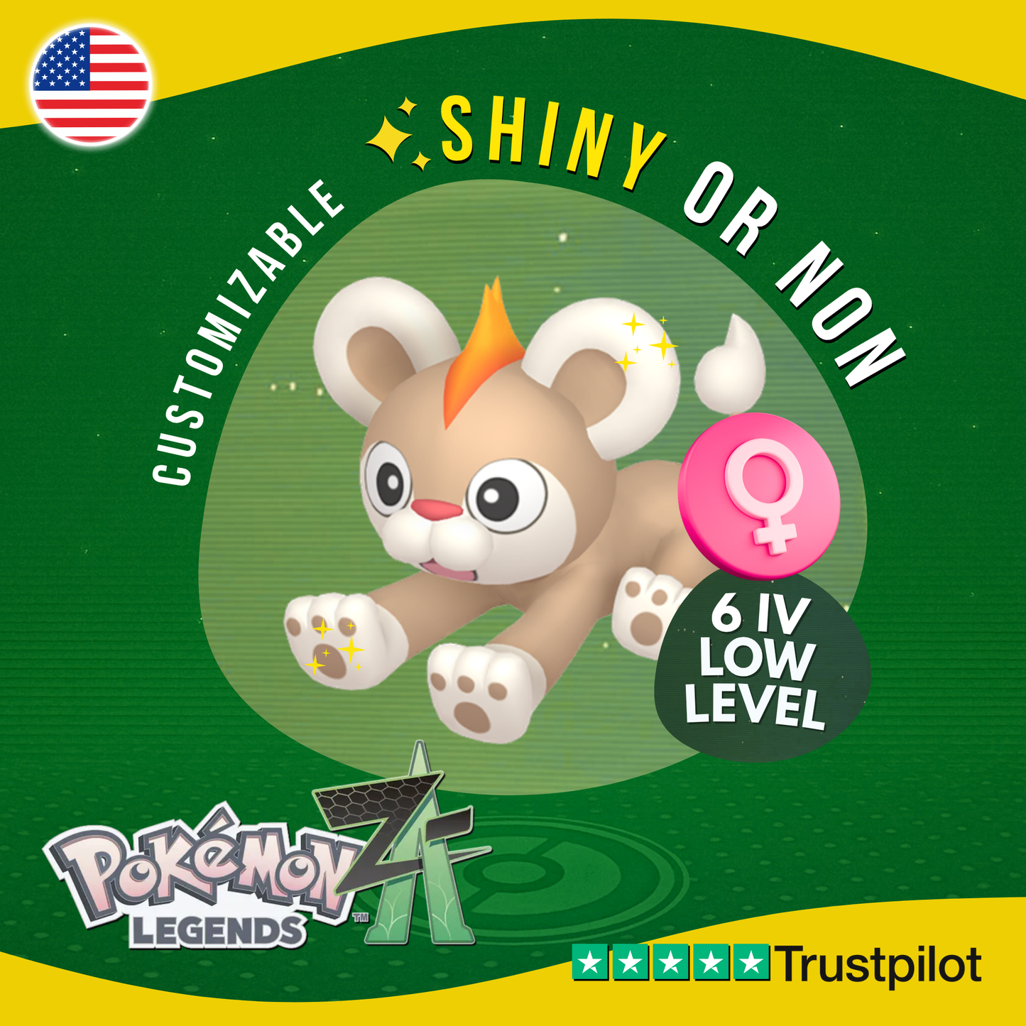 Litleo Female Shiny or Non 6 IV Pokémon Legends Z-A Competitive Customizable ZA