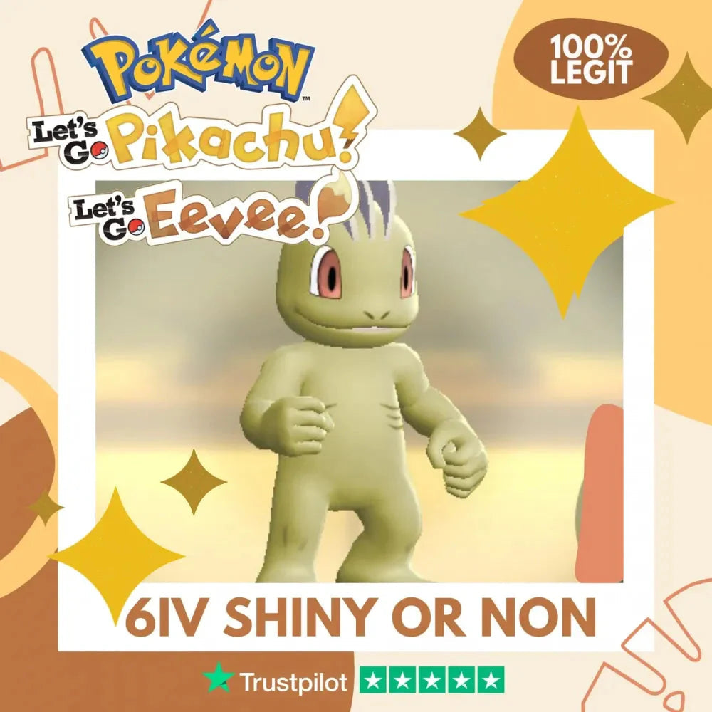 Machop Shiny ✨ or Non Shiny Pokémon Let's Go Pikachu Eevee Level 1 Legit 6 IV 100% Legal from GO Park Customizable Custom OT by Shiny Living Dex | Shiny Living Dex