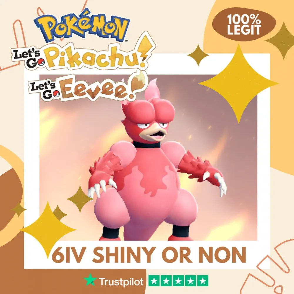 Magmar Shiny ✨ or Non Shiny Pokémon Let's Go Pikachu Eevee Level 100 Competitive Battle Ready 6 IV 100% Legit Legal Customizable Custom OT by Shiny Living Dex | Shiny Living Dex