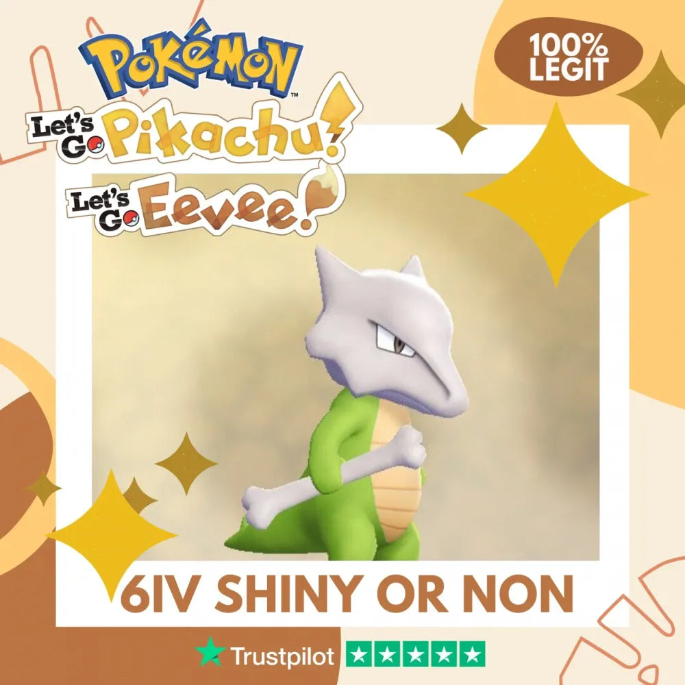 Marowak Shiny ✨ or Non Shiny Pokémon Let's Go Pikachu Eevee Level 100 Competitive Battle Ready 6 IV 100% Legit Legal Customizable Custom OT by Shiny Living Dex | Shiny Living Dex