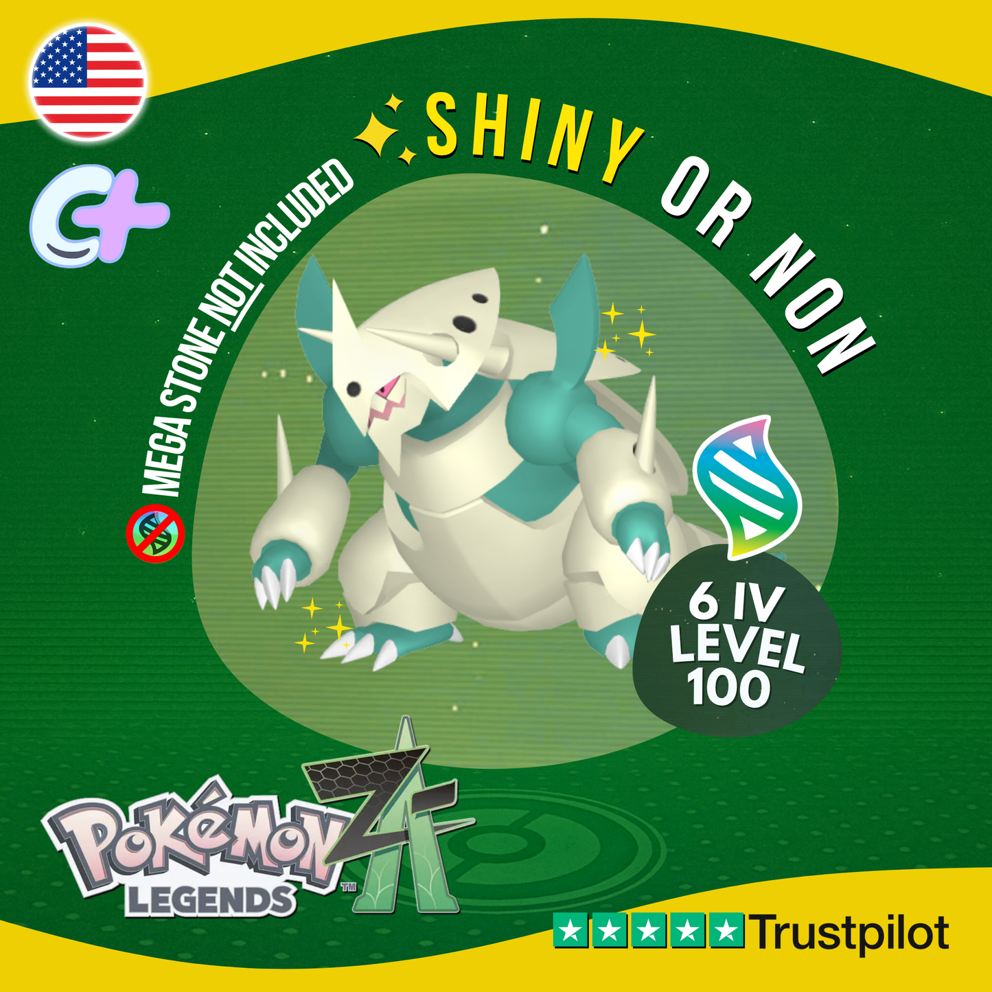 Mega Aggron Shiny or Non ✨ 6 IV Pokémon Legends Z-A Battle Ready ZA Z A