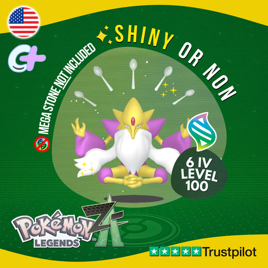 Mega Alakazam Shiny or Non ✨ 6 IV Pokémon Legends Z-A Battle Ready ZA Z A