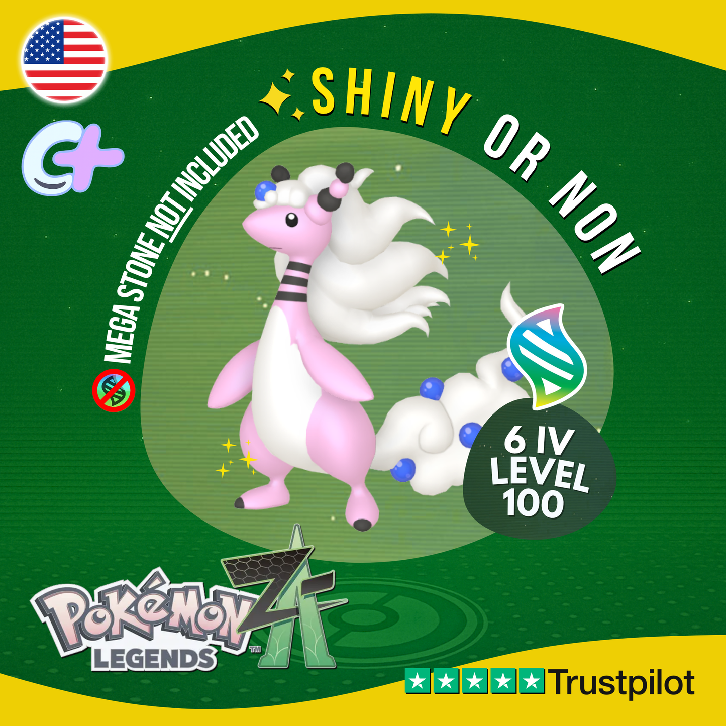 Mega Ampharos Shiny or Non ✨ 6 IV Pokémon Legends Z-A Battle Ready ZA Z A