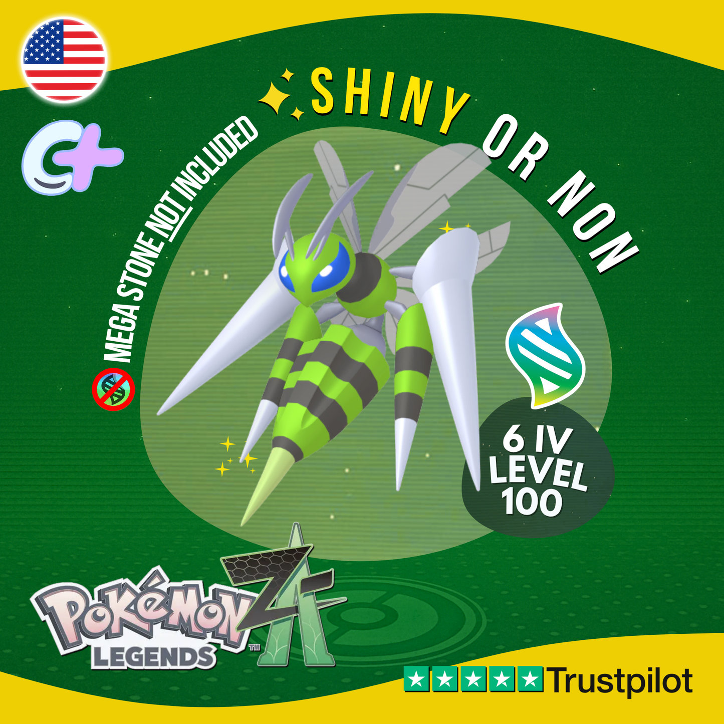 Mega Beedrill Shiny or Non ✨ 6 IV Pokémon Legends Z-A Battle Ready ZA Z A