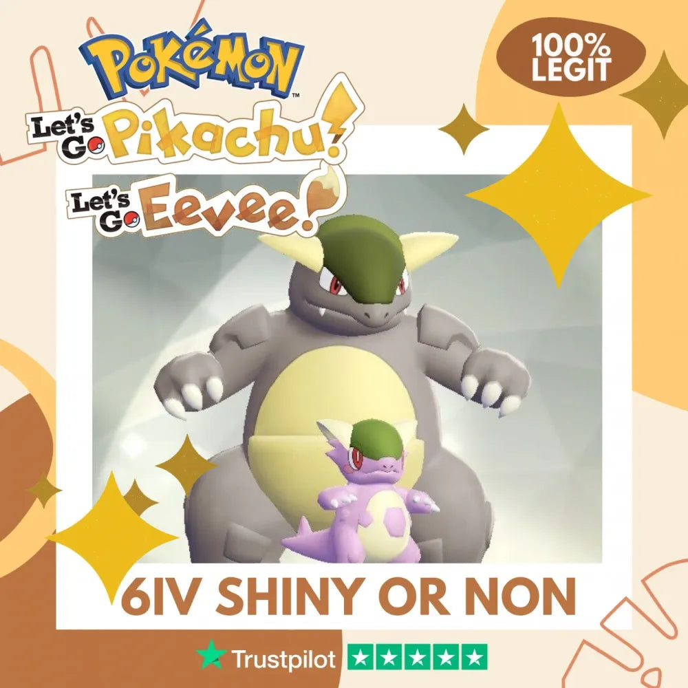 Mega Kangaskhan Shiny ✨ or Non Shiny Pokémon Let's Go Pikachu Eevee Level 100 Competitive Battle Ready 6 IV 100% Legit Legal Customizable Custom OT by Shiny Living Dex | Shiny Living Dex