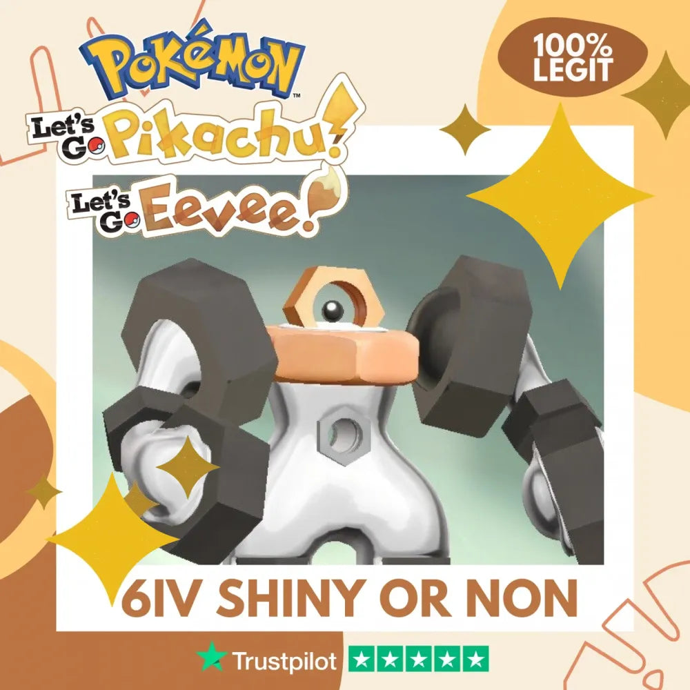 Melmetal Shiny ✨ or Non Shiny Pokémon Let's Go Pikachu Eevee Level 100 Competitive Battle Ready 6 IV 100% Legit Legal Customizable Custom OT by Shiny Living Dex | Shiny Living Dex