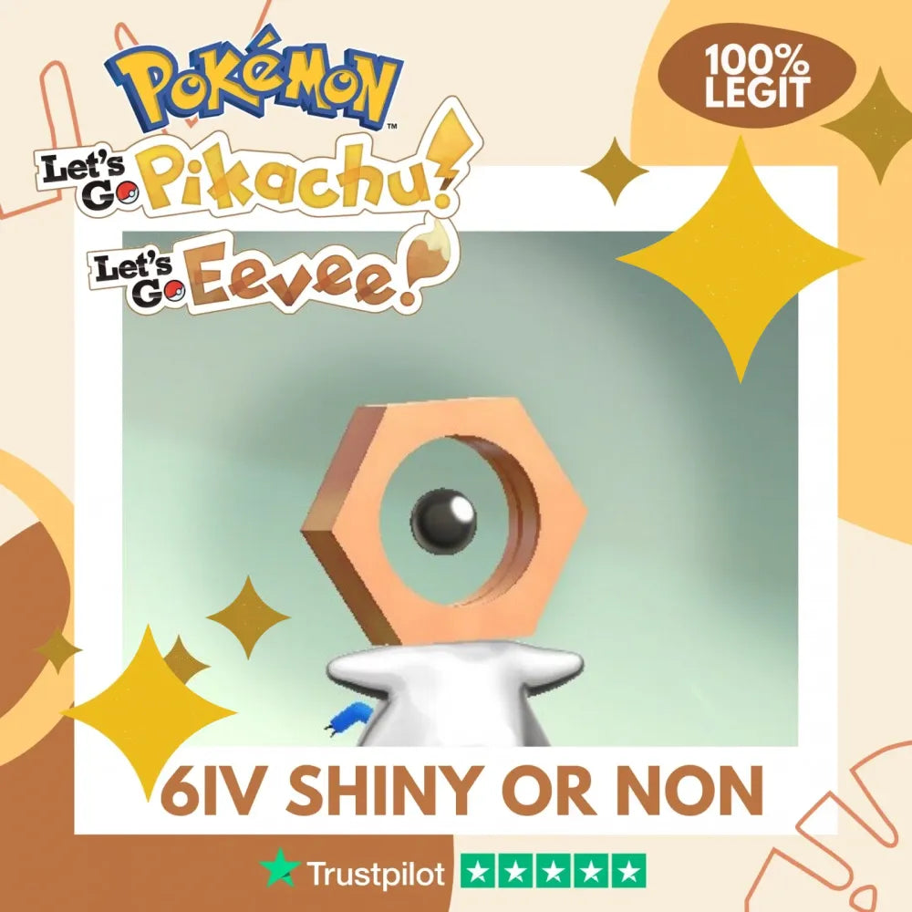 Meltan Shiny ✨ or Non Shiny Pokémon Let's Go Pikachu Eevee Level 1 Legit 6 IV 100% Legal from GO Park Customizable Custom OT by Shiny Living Dex | Shiny Living Dex