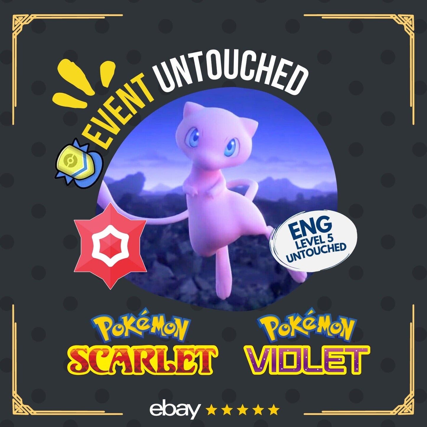 Mew Present Event Tera Type Psychic August 2023 Untouched Pokémon Scarlet Violet Non shiny Level 5 by Shiny Living Dex | Shiny Living Dex
