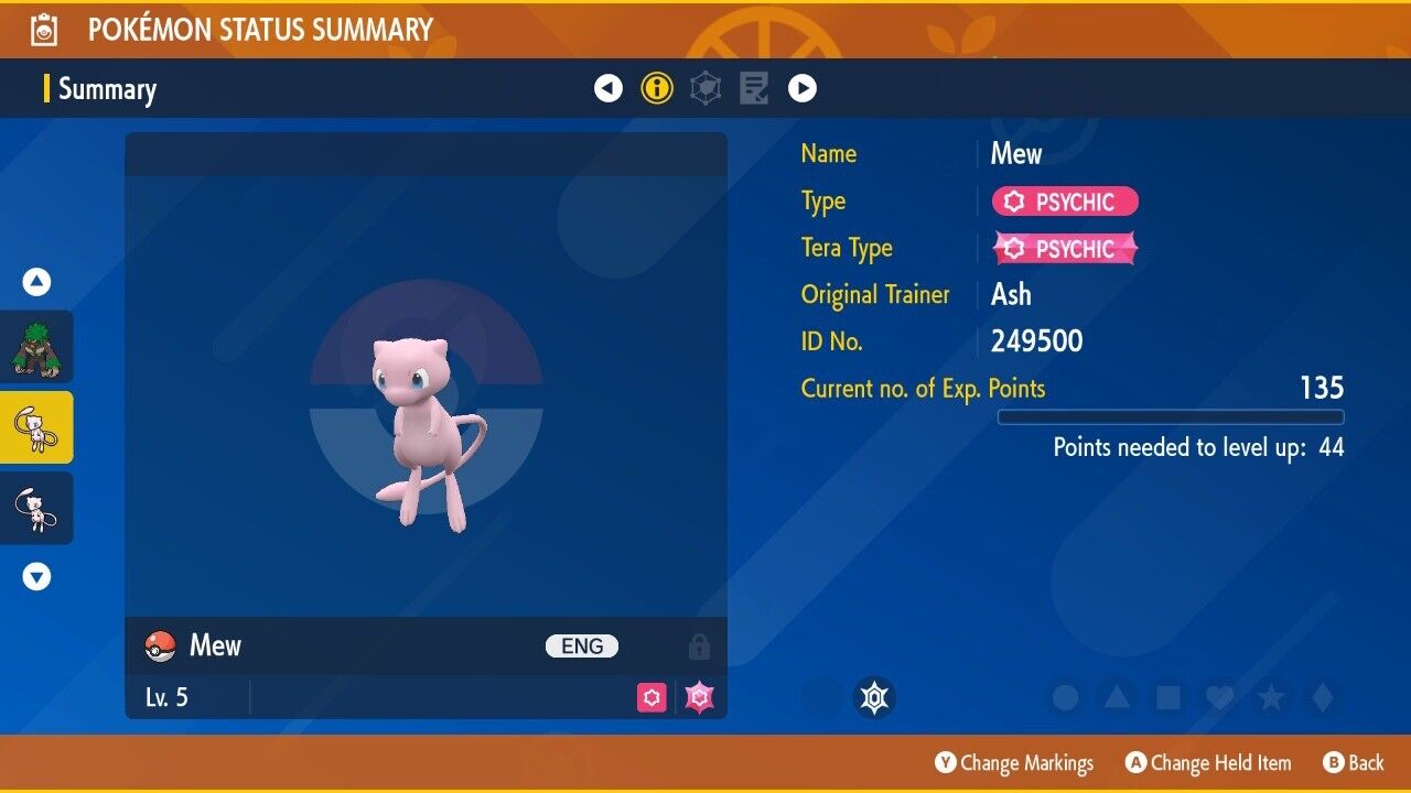 Mew Present Event Tera Type Psychic August 2023 Untouched Pokémon Scarlet Violet Non shiny Level 5 by Shiny Living Dex | Shiny Living Dex