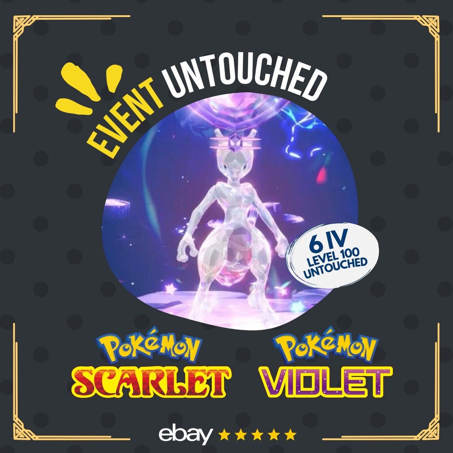 Mewtwo Unrivaled Tera Raid Mark Event Untouched Legit Pokémon Scarlet Violet Non shiny Lv. 100 by Shiny Living Dex | Shiny Living Dex