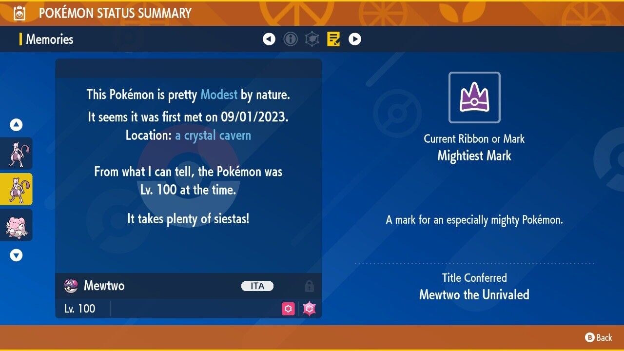 Mewtwo Unrivaled Tera Raid Mark Event Untouched Legit Pokémon Scarlet Violet Non shiny Lv. 100 by Shiny Living Dex | Shiny Living Dex
