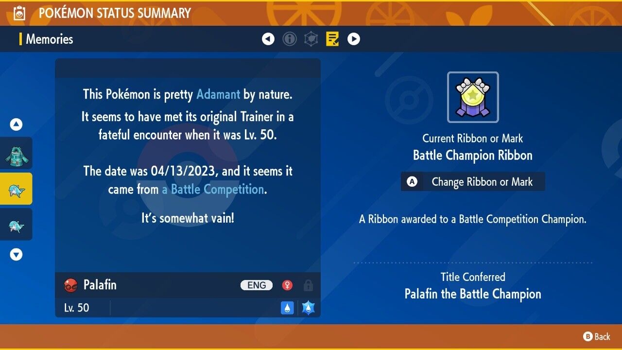 Palafin Gavin Michaels Event Untouched IV 2023 Champion Pokémon Scarlet Violet Non shiny Lv 50 by Shiny Living Dex | Shiny Living Dex