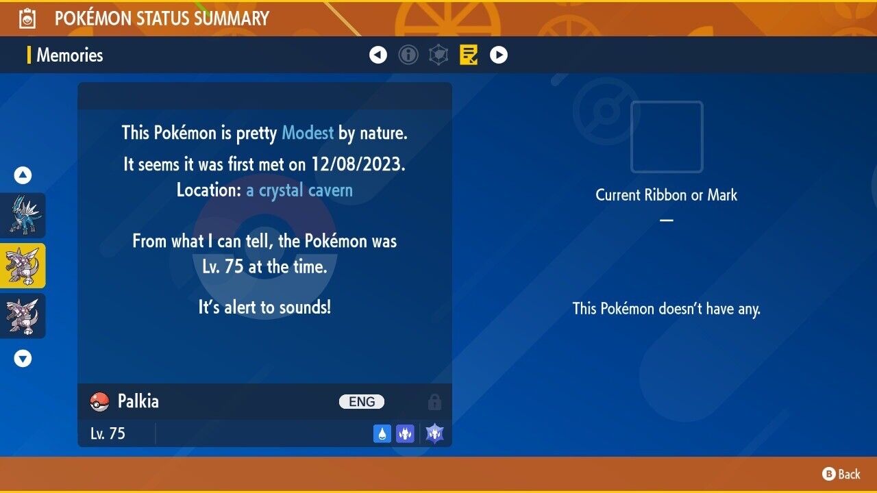 Palkia Tera Raid Event December ☆ 5 Star IV Untouched ENG Pokémon Scarlet Violet Non Shiny Lv. 75 by Shiny Living Dex | Shiny Living Dex