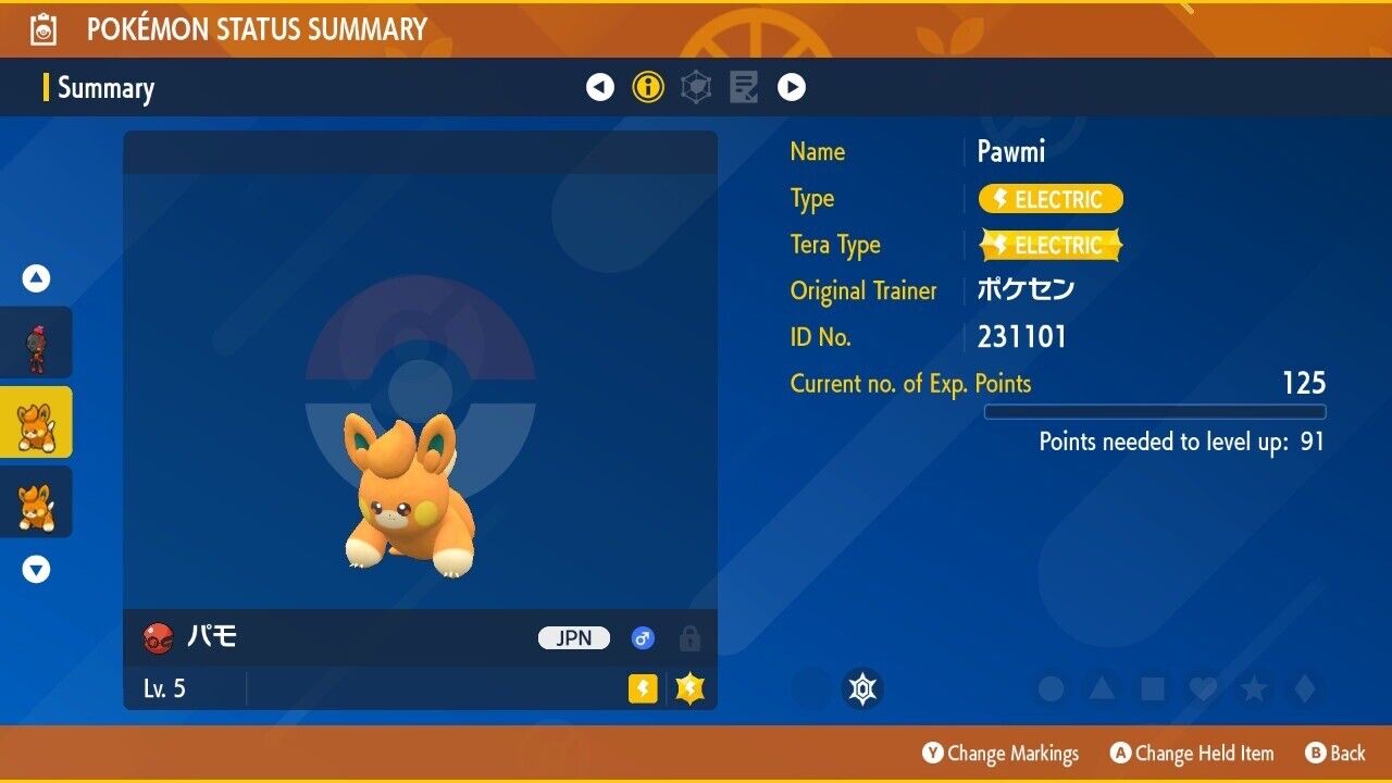 Pawmi Birthday Pokemon Center Event JAP 231101 Untouched Pokémon Scarlet Violet Non shiny Level 5 by Shiny Living Dex | Shiny Living Dex