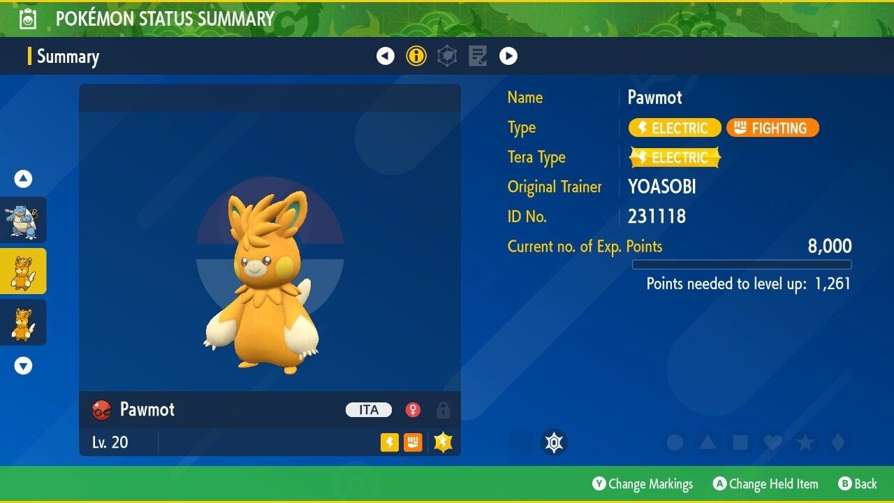 Pawmot YOASOBI Biri-Biri Song Biri Distribution Event Untouched Scarlet Violet Non Shiny Level 20 by Shiny Living Dex | Shiny Living Dex