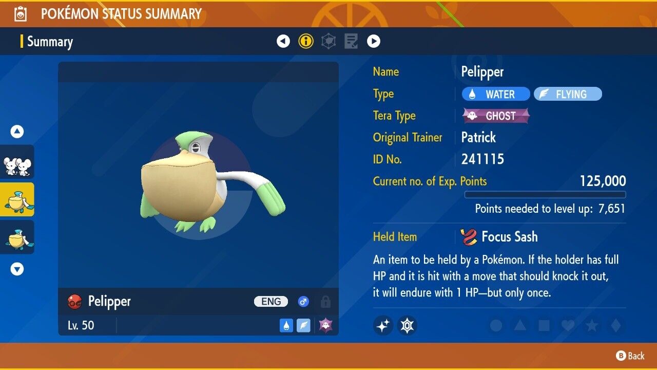Pelipper Shiny Patrick Connor Champion Event IV Untouched Pokémon Scarlet Violet