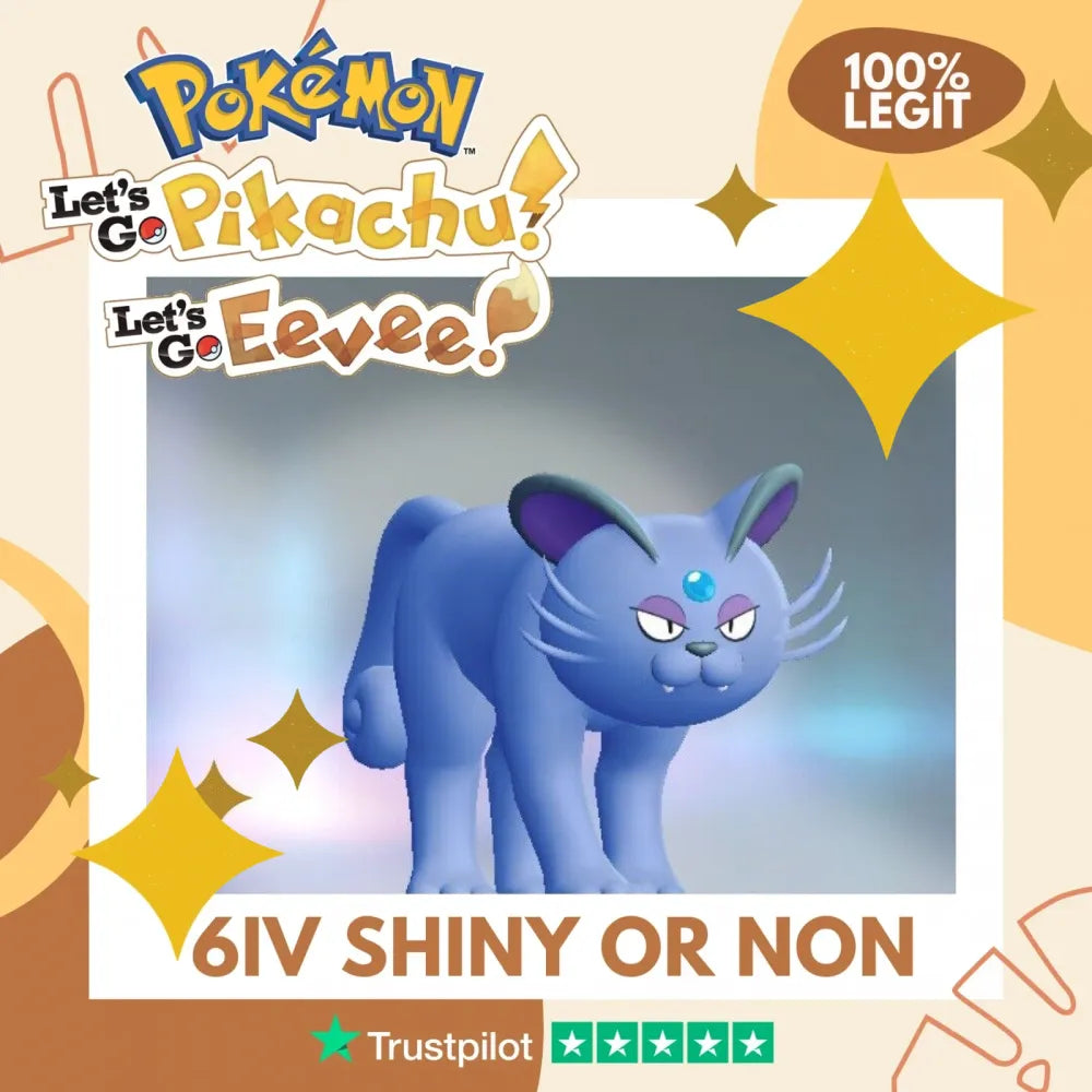 Persian Alolan Shiny ✨ or Non Shiny Pokémon Let's Go Pikachu Eevee Level 100 Competitive Battle Ready 6 IV 100% Legit Legal Customizable Custom OT by Shiny Living Dex | Shiny Living Dex