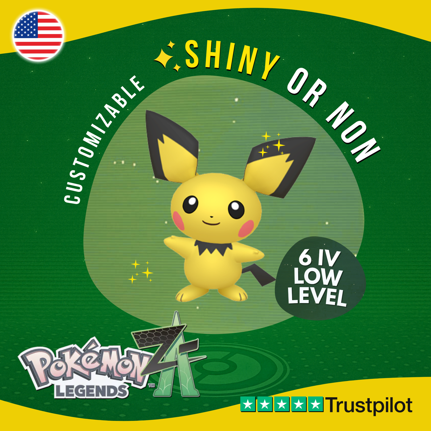 Pichu Shiny or Non ✨ 6 IV Pokémon Legends Z-A Competitive Customizable ZA Z A
