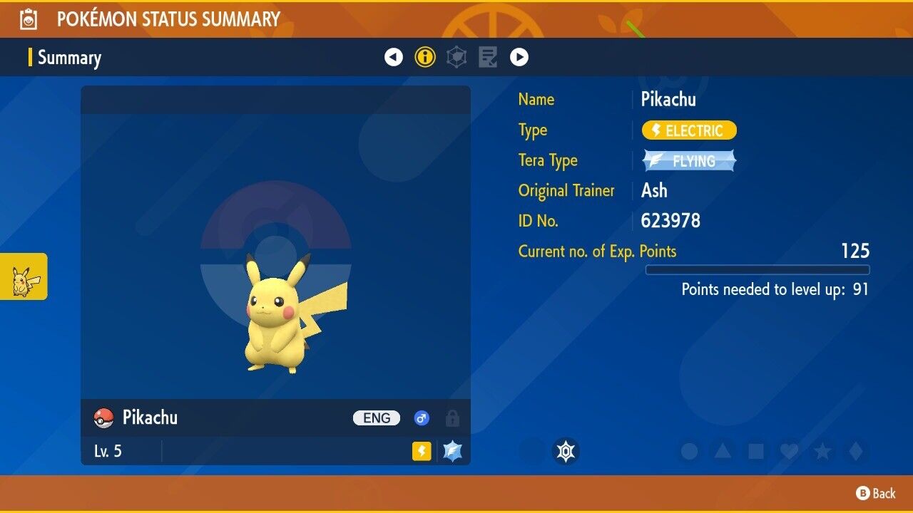 Pikachu Tera Flying Event Early Purchase Bonus Untouched Pokémon Scarlet Violet Non shiny Level 5 by Shiny Living Dex | Shiny Living Dex