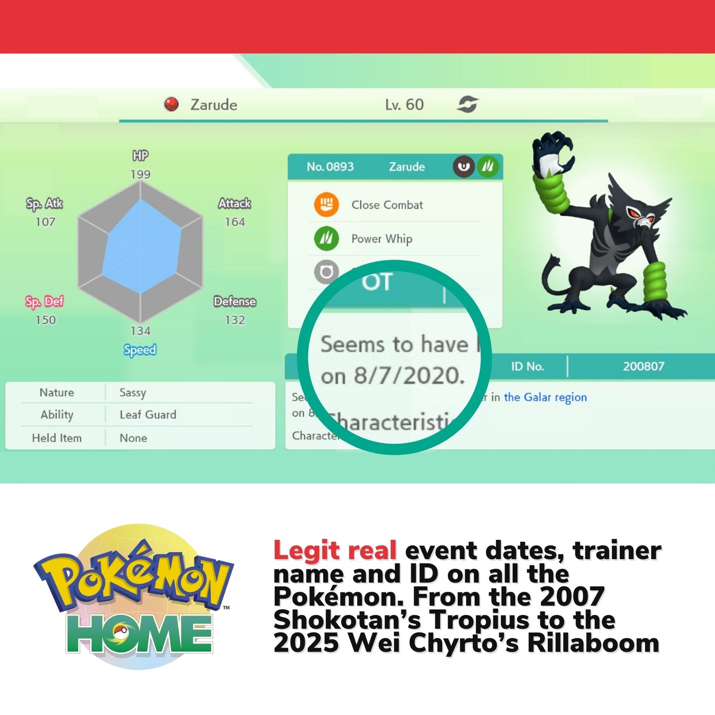 Pokémon HOME Cherish Ball Legit Untouched IV Living Dex Event Complete Collection from 2007 to 2025 Real Moves Level Dates