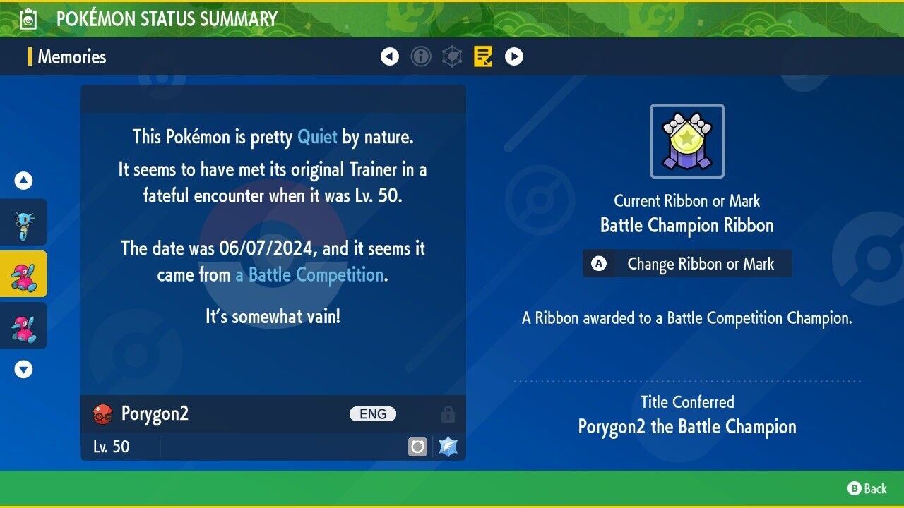 Porygon2 Event Nils Dunlop European Battle Untouched IV Pokémon Scarlet Violet