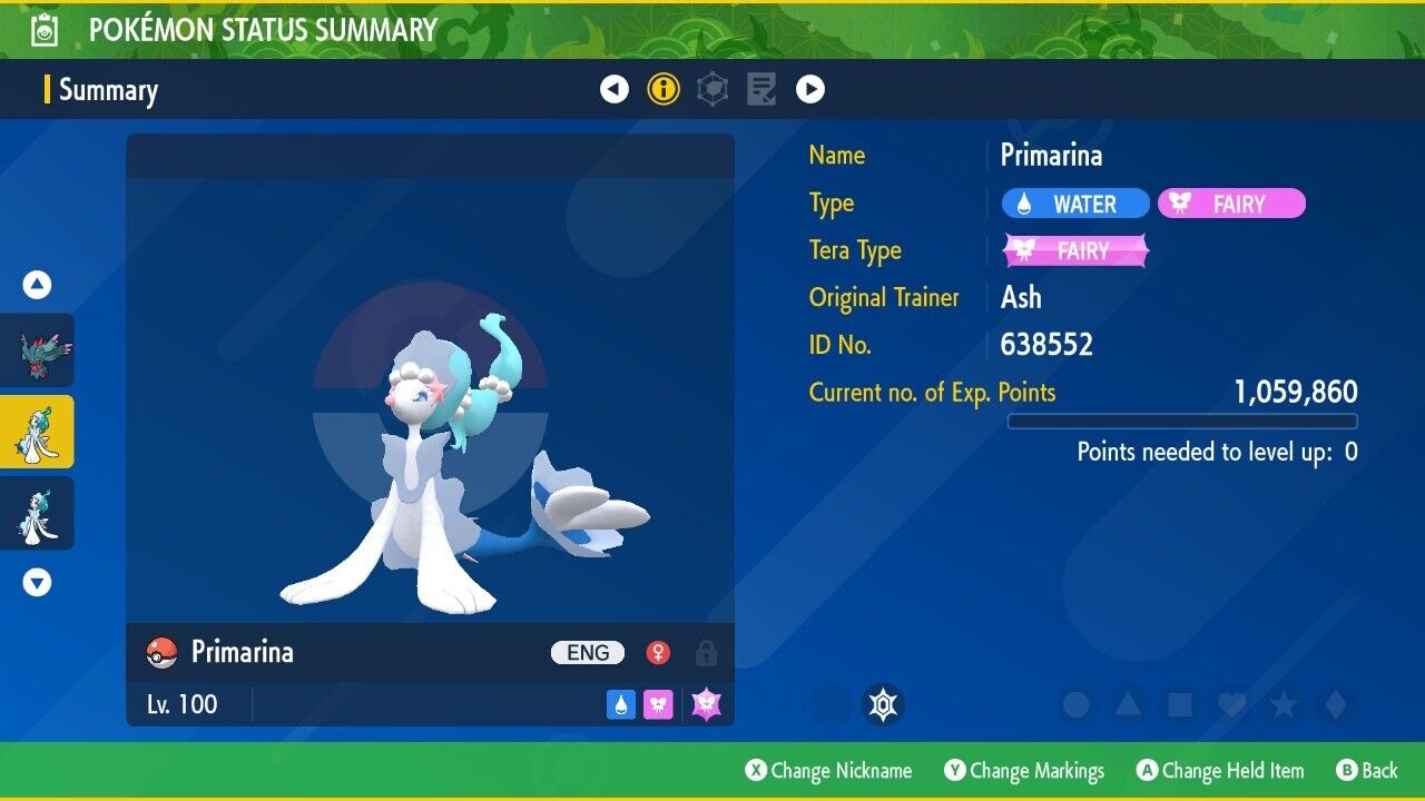 Primarina Unrivaled Tera Raid Event Mightiest Untouched Pokémon Scarlet Violet Non shiny Lv. 100 by Shiny Living Dex | Shiny Living Dex