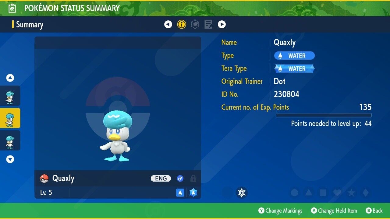 Quaxly Dots Event Dot Variety Show PokéDoko Untouched IV Pokémon Scarlet Violet Non shiny Lv 50 by Shiny Living Dex | Shiny Living Dex