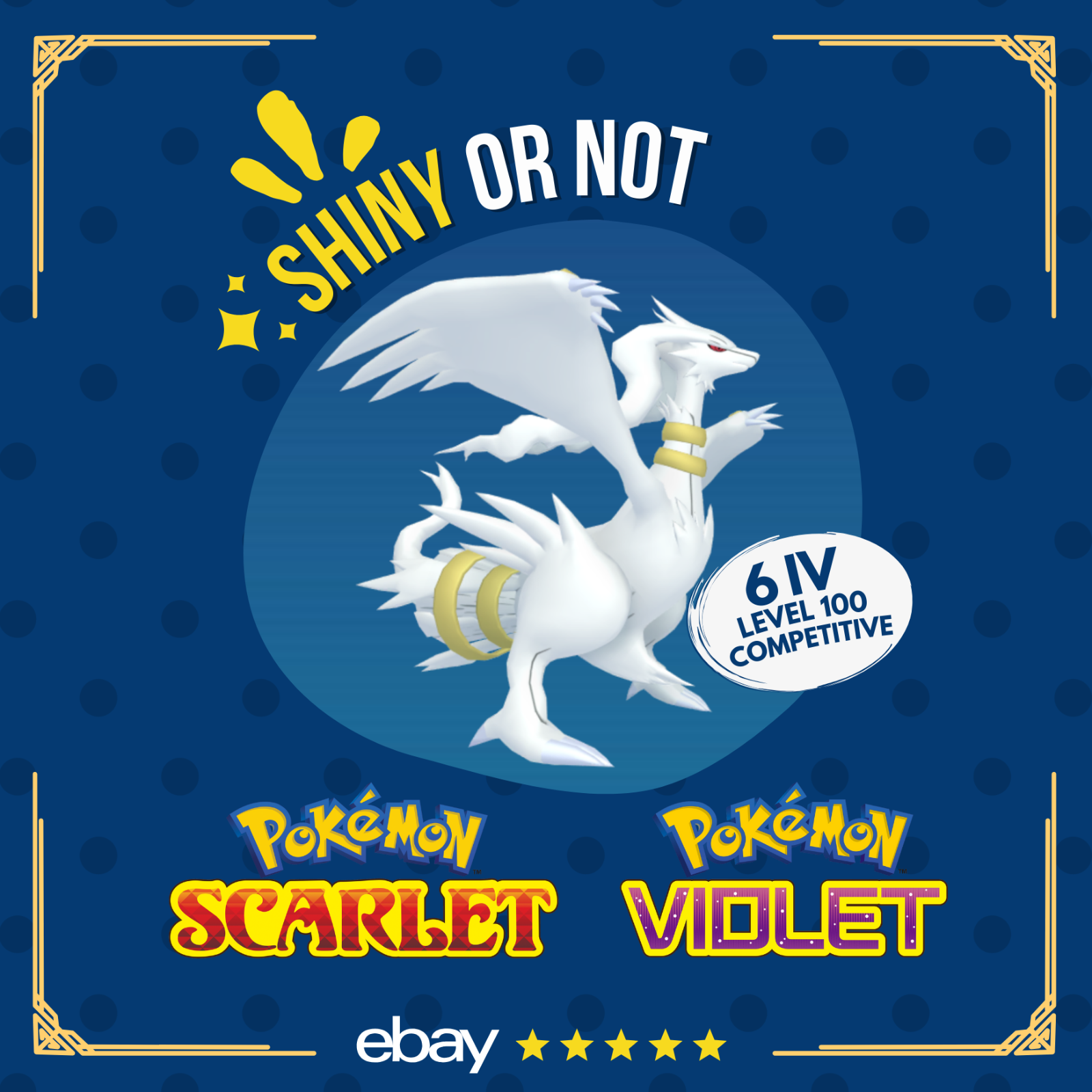 Reshiram Shiny or Non ✨ 6 IV Competitive Customizable Pokémon Scarlet – Shiny Living Dex