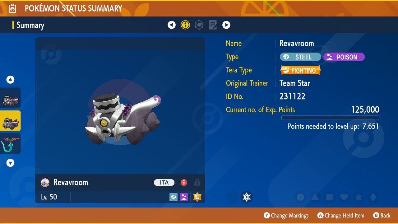 Revavroom Team Star Event Mistery Gift 231122 Untouched Pokémon Scarlet Violet Non shiny Lv 50 by Shiny Living Dex | Shiny Living Dex