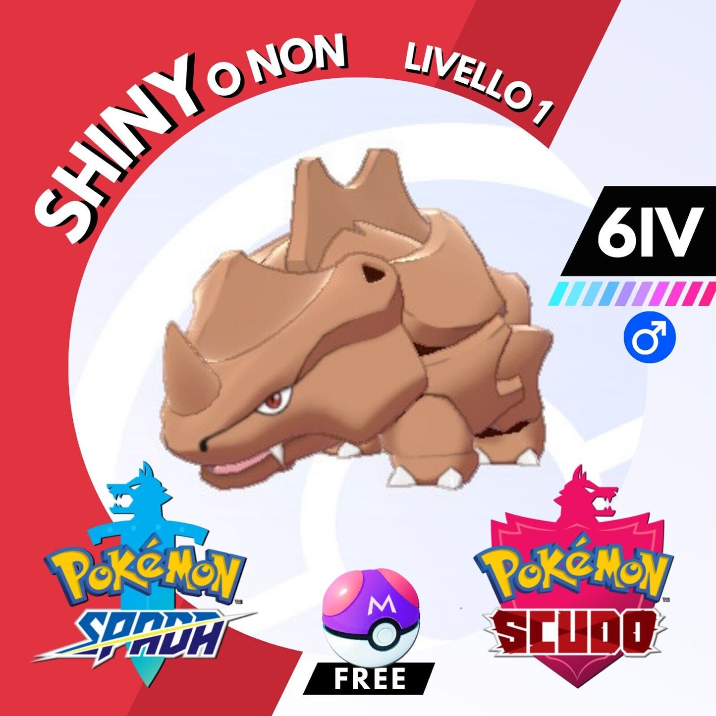 Rhyhorn Shiny o Non 6 IV e Master Ball Legit Pokemon Spada Scudo Sword Shield