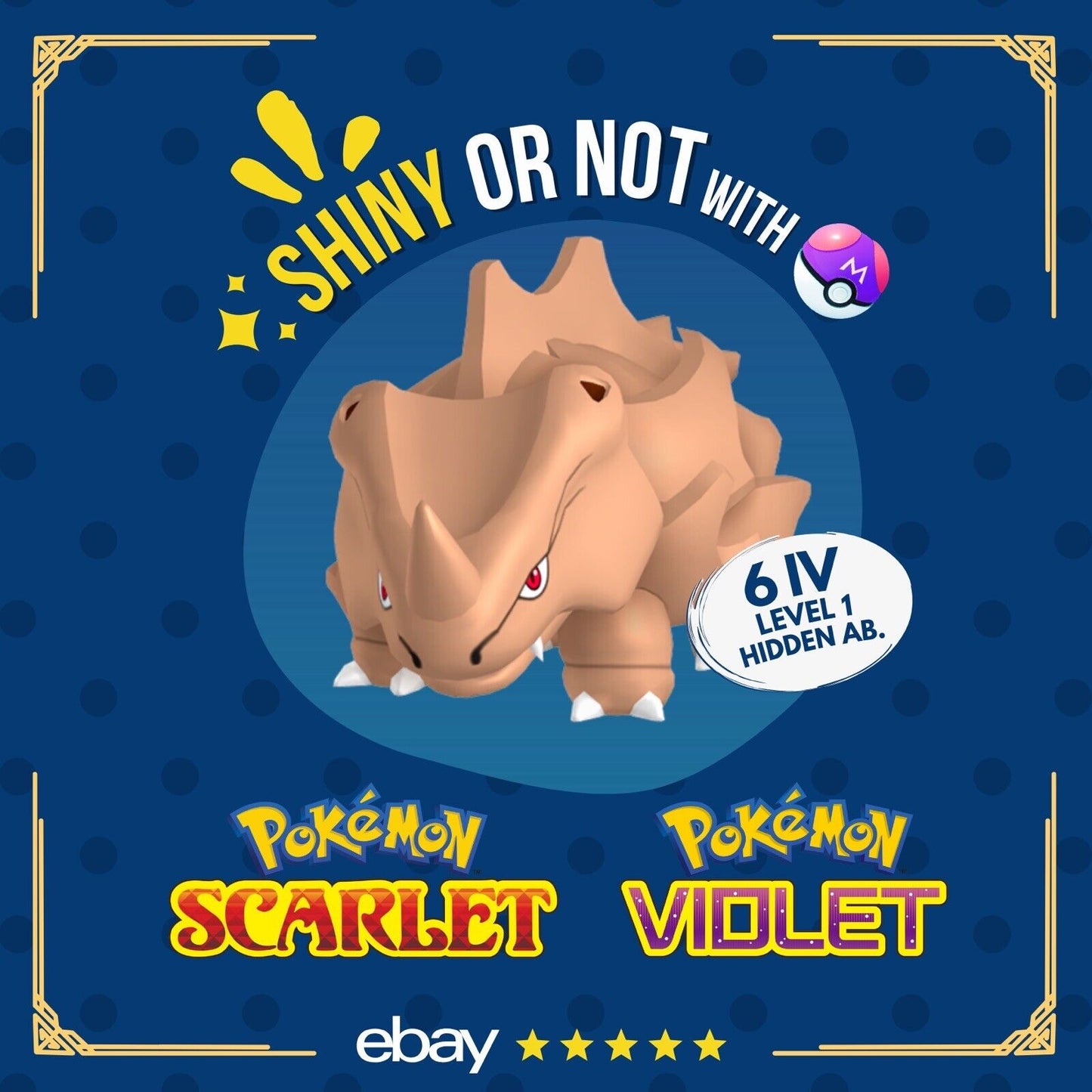 Rhyhorn Shiny or Non ✨ 6 IV Customizable Nature Level OT Pokémon Scarlet Violet by Shiny Living Dex | Shiny Living Dex