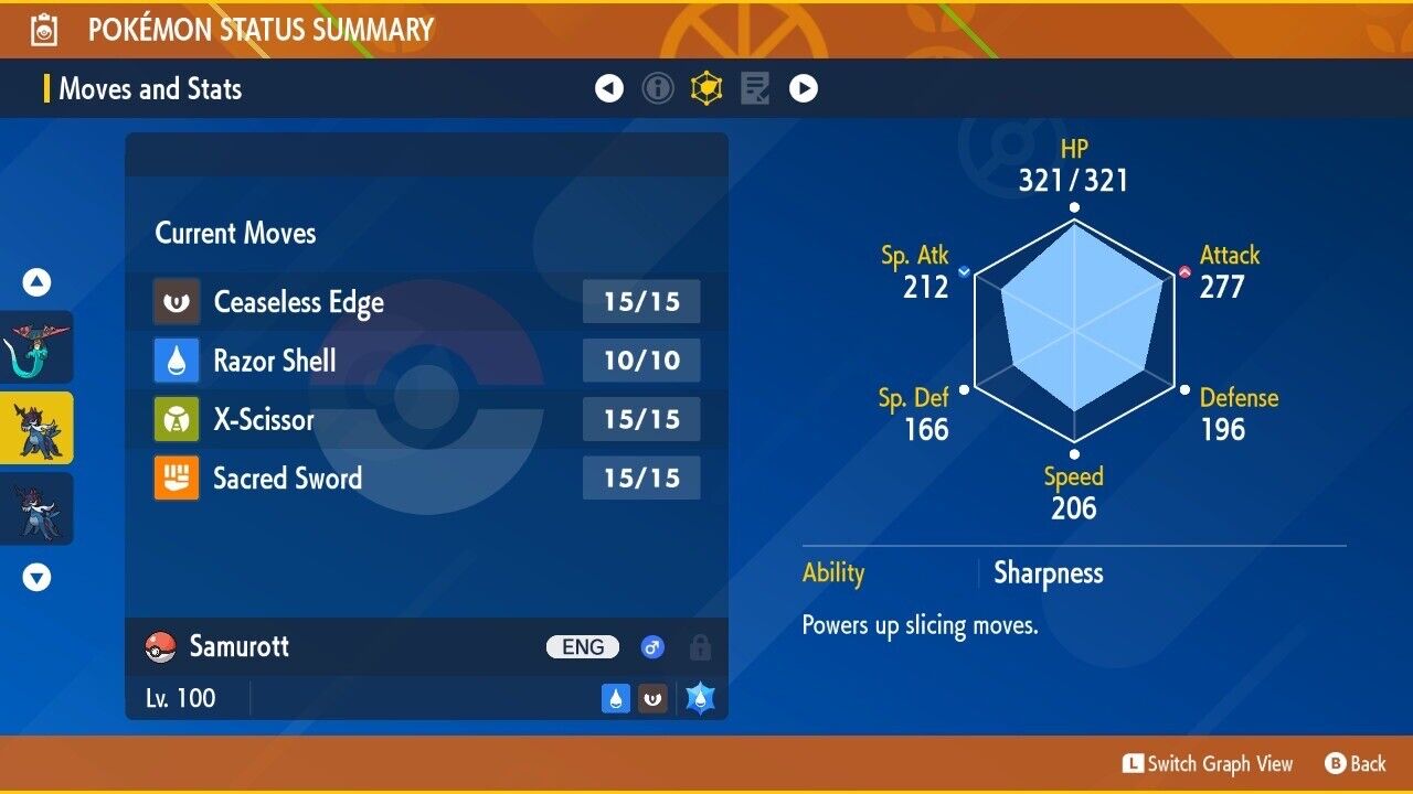 Samurott Hisui Unrivaled Tera Raid Event Water Untouched Pokémon Scarlet Violet Non shiny Lv. 100 by Shiny Living Dex | Shiny Living Dex
