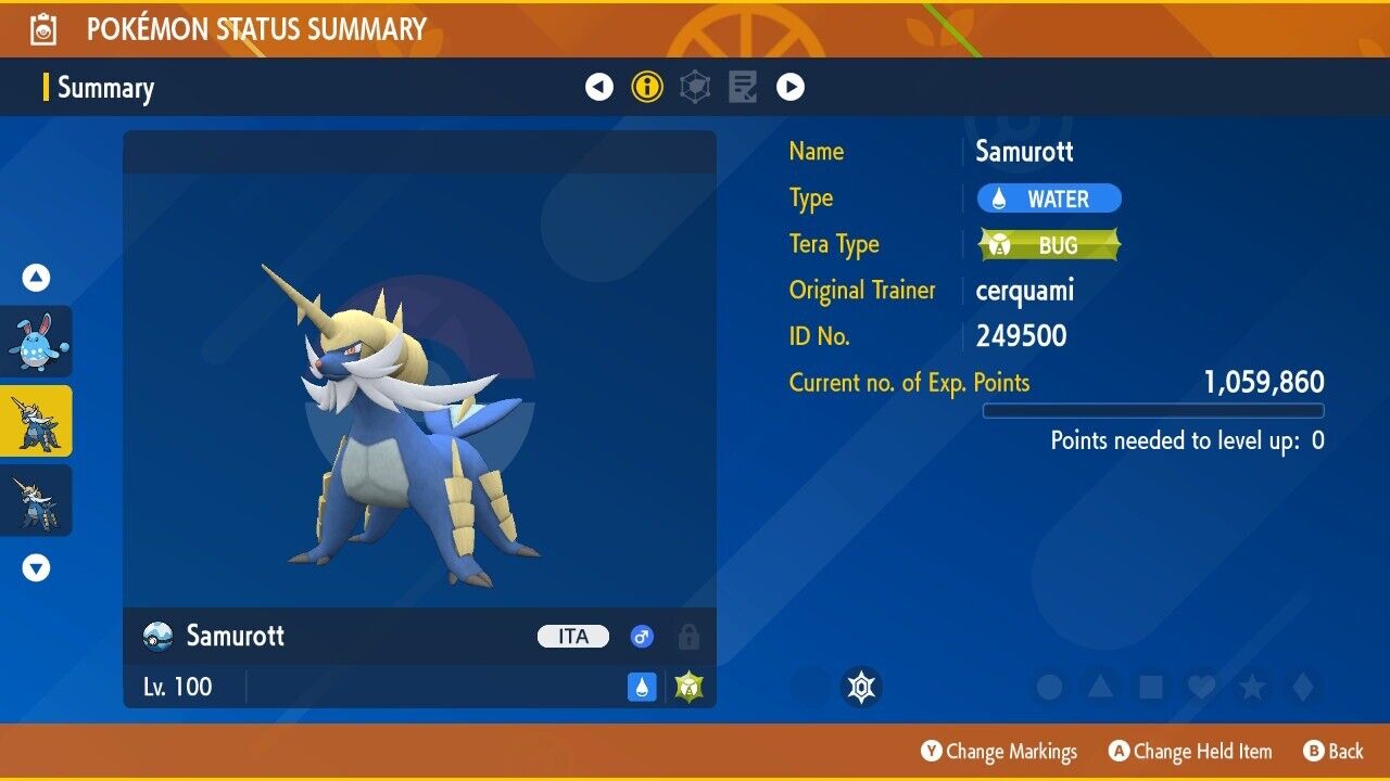 Samurott Unrivaled Tera Raid Bug Event Untouched Legit Pokémon Scarlet Violet Non shiny Lv. 100 by Shiny Living Dex | Shiny Living Dex
