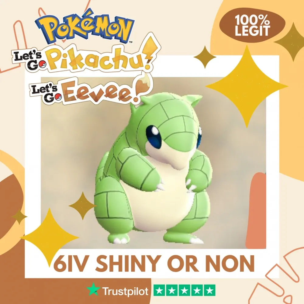 Sandshrew Shiny ✨ or Non Shiny Pokémon Let's Go Pikachu Eevee Level 1 Legit 6 IV 100% Legal from GO Park Customizable Custom OT by Shiny Living Dex | Shiny Living Dex