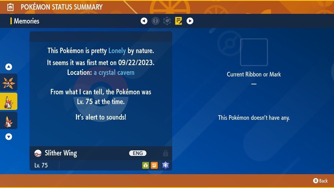 Slither Wing Tera Raid Event September 2023 Untouched Pokémon Scarlet Violet Non Shiny Lv. 75 by Shiny Living Dex | Shiny Living Dex