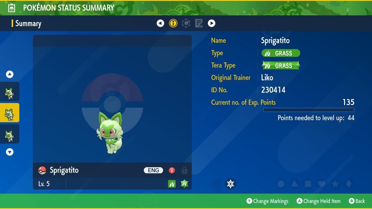 Sprigatito Liko’s Event Horizons Distribution Untouched Pokémon Scarlet Violet Non shiny Level 5 by Shiny Living Dex | Shiny Living Dex