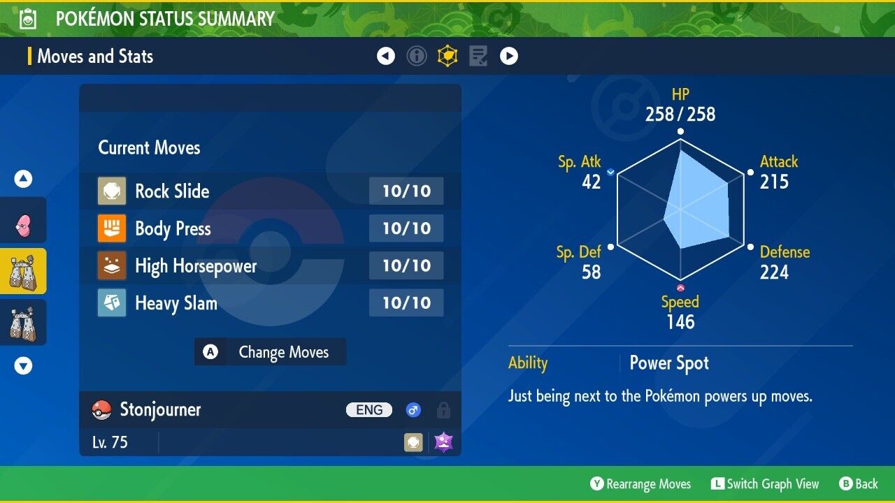Stonjourner Hard To Find Tera Raid Event 2024 Untouched Pokémon Scarlet Violet Non Shiny Lv. 75 by Shiny Living Dex | Shiny Living Dex