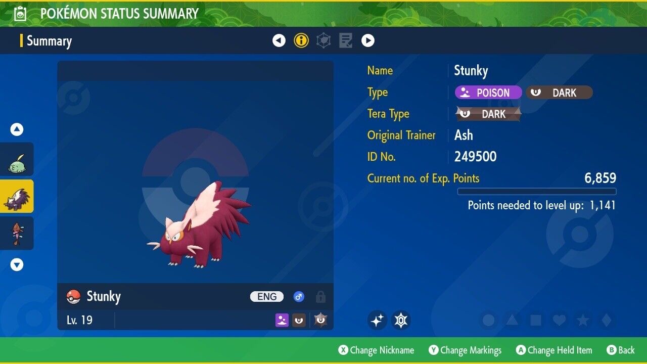 Stunky Shiny Event Mass Outbreak Rare Mark Untouched IV Pokémon Scarlet Violet Shiny by Shiny Living Dex | Shiny Living Dex