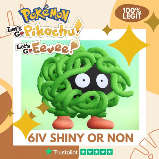 Tangela Shiny ✨ or Non Shiny Pokémon Let's Go Pikachu Eevee Level 100 Competitive Battle Ready 6 IV 100% Legit Legal Customizable Custom OT by Shiny Living Dex | Shiny Living Dex