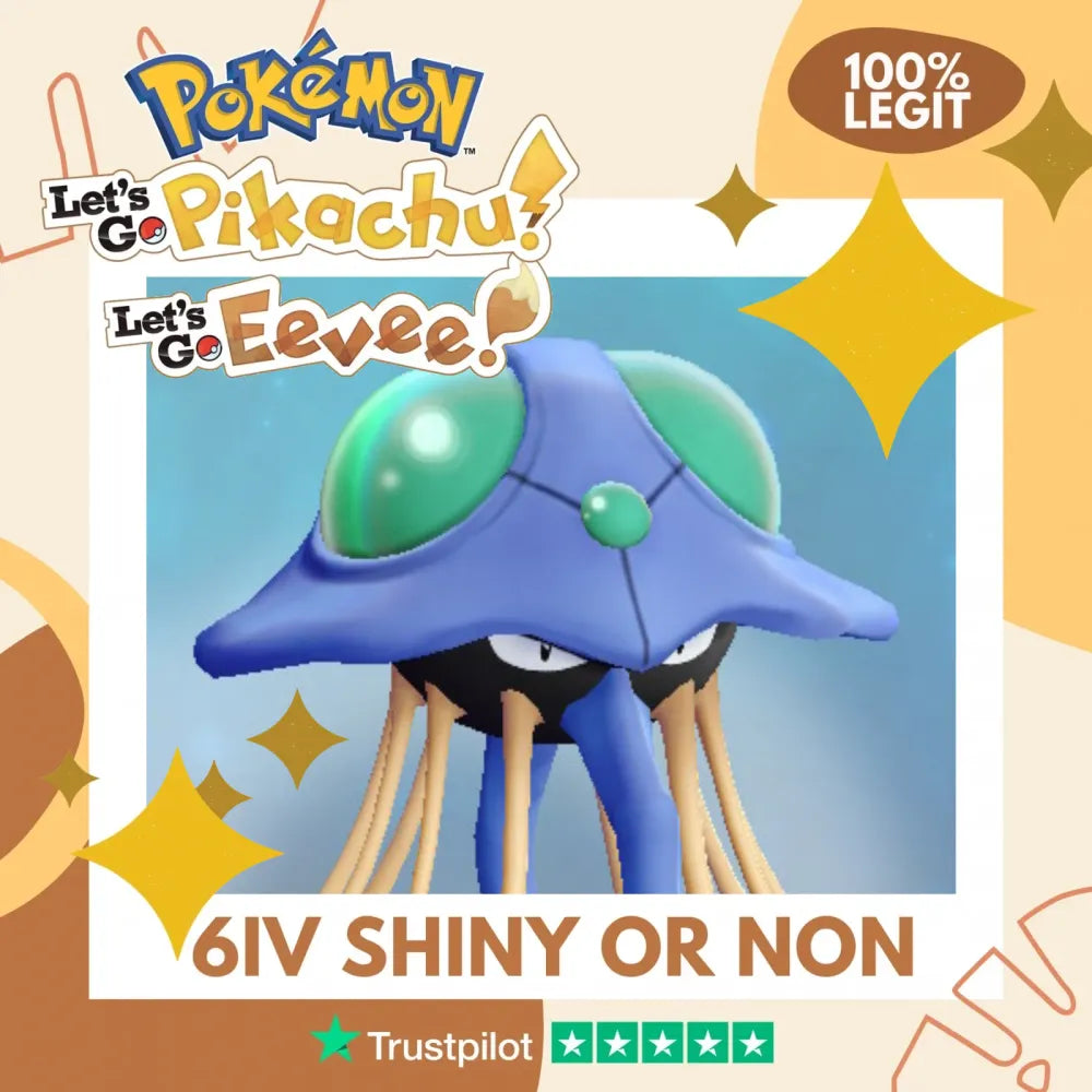 Tentacruel Shiny ✨ or Non Shiny Pokémon Let's Go Pikachu Eevee Level 100 Competitive Battle Ready 6 IV 100% Legit Legal Customizable Custom OT by Shiny Living Dex | Shiny Living Dex
