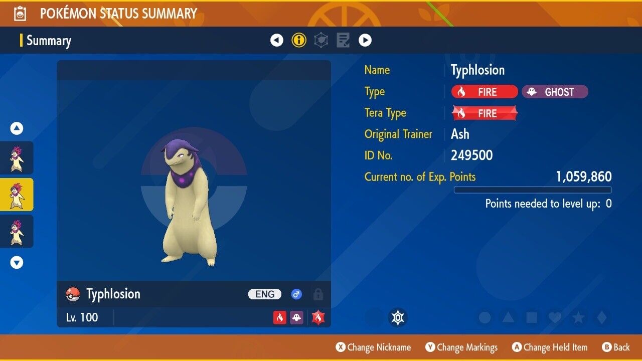 Typhlosion Hisui Mark Unrivaled Tera Raid Event Untouched Pokémon Scarlet Violet Non shiny Lv. 100 by Shiny Living Dex | Shiny Living Dex