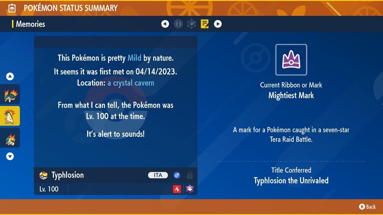 Typhlosion Unrivaled Tera Raid Bug Event Untouched Legit Pokémon Scarlet Violet Non shiny Lv. 100 by Shiny Living Dex | Shiny Living Dex