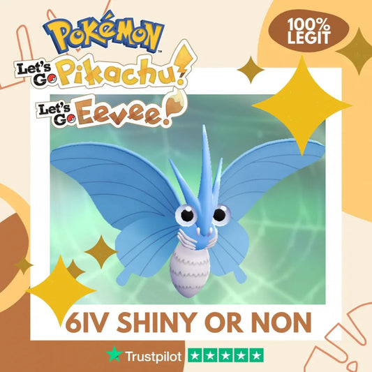 Venomoth Shiny ✨ or Non Shiny Pokémon Let's Go Pikachu Eevee Level 100 Competitive Battle Ready 6 IV 100% Legit Legal Customizable Custom OT by Shiny Living Dex | Shiny Living Dex
