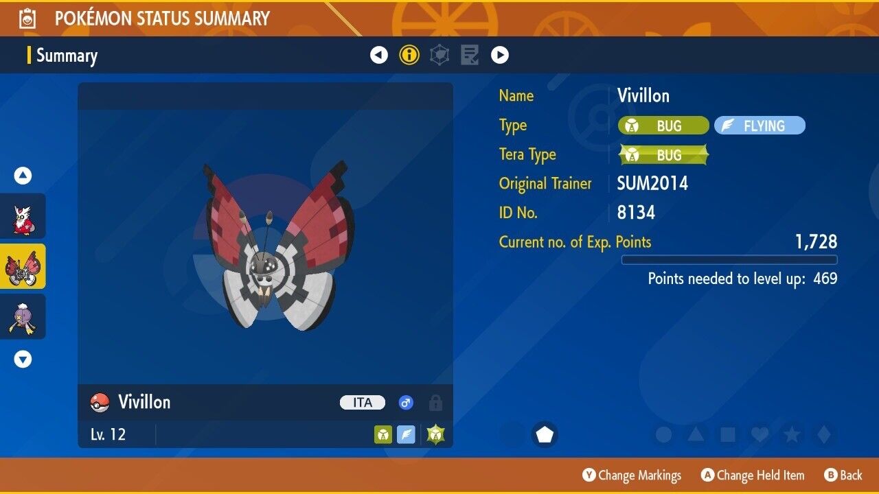 Vivillon Pokèball Event Untouched Summer 2014 SUM2014 Pokémon Scarlet Violet Non shiny Lv. 12 by Shiny Living Dex | Shiny Living Dex