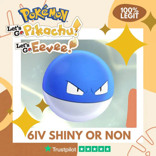 Voltorb Shiny ✨ or Non Shiny Pokémon Let's Go Pikachu Eevee Level 1 Legit 6 IV 100% Legal from GO Park Customizable Custom OT by Shiny Living Dex | Shiny Living Dex