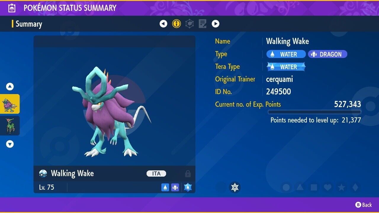 Walking Wake Suicune Paradox Tera Raid Event Untouched Pokémon Scarlet Violet Non Shiny Lv. 75 by Shiny Living Dex | Shiny Living Dex