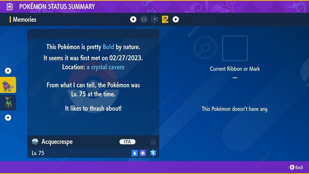 Walking Wake Suicune Paradox Tera Raid Event Untouched Pokémon Scarlet Violet Non Shiny Lv. 75 by Shiny Living Dex | Shiny Living Dex