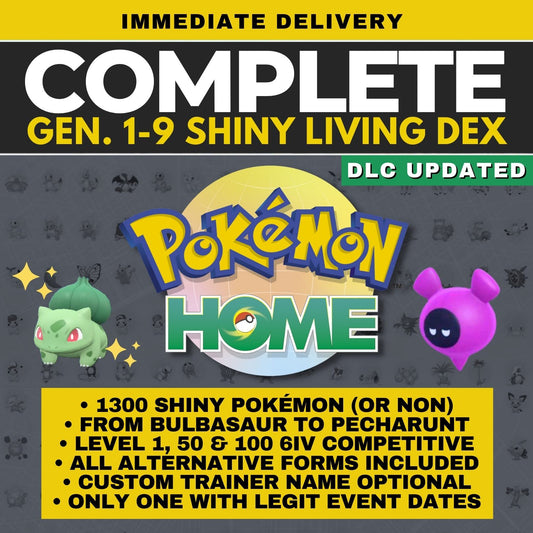 Pokemon Let's Go Pikachu Eevee Complete Shiny Living Dex HOME Pokedex Lets  6IV