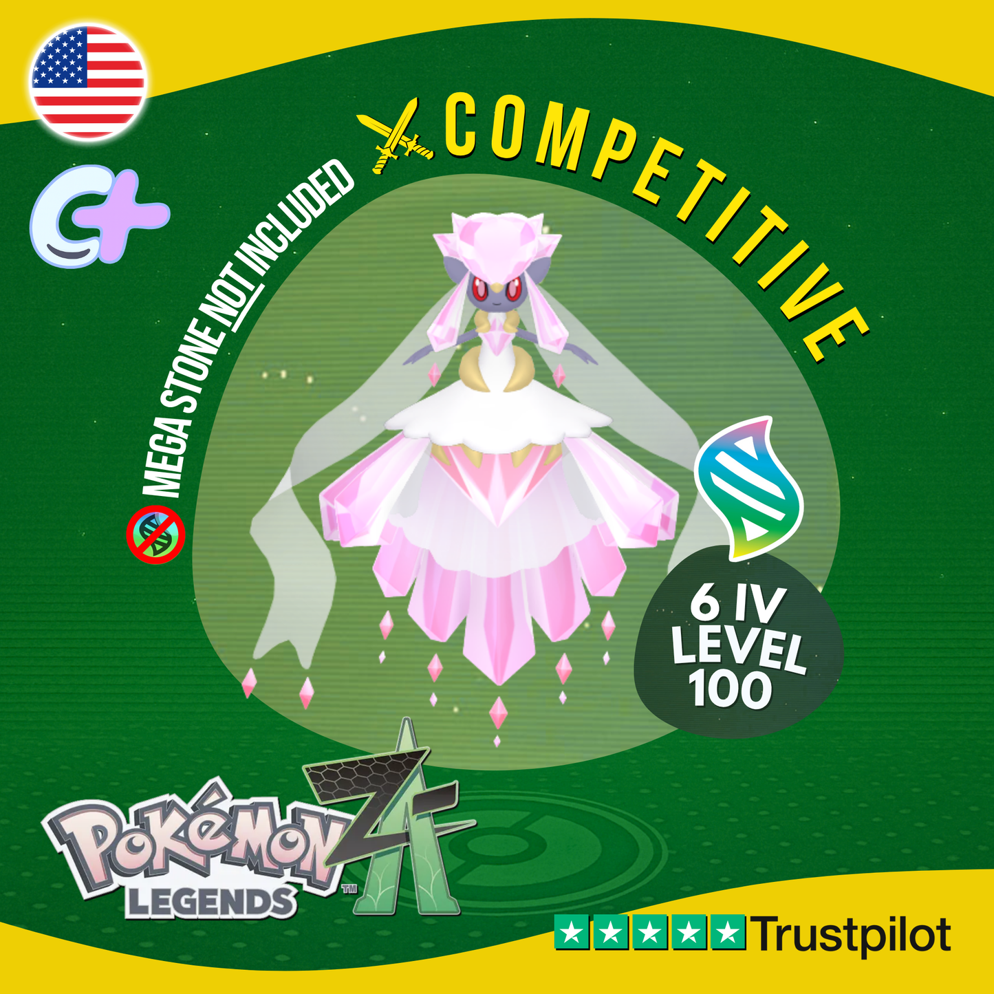 Mega Diancie Non Shiny Competitive 6 IV Pokémon Legends Z-A Battle Ready ZA Z A