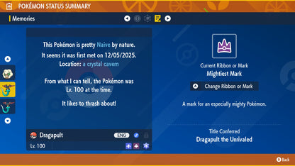 Dragapult Unrivaled Tera Raid Event Mightiest Mark 6IV Pokémon Scarlet Violet